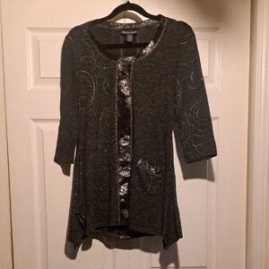 Frank Lyman Design Black and Gray Cardigan Dress